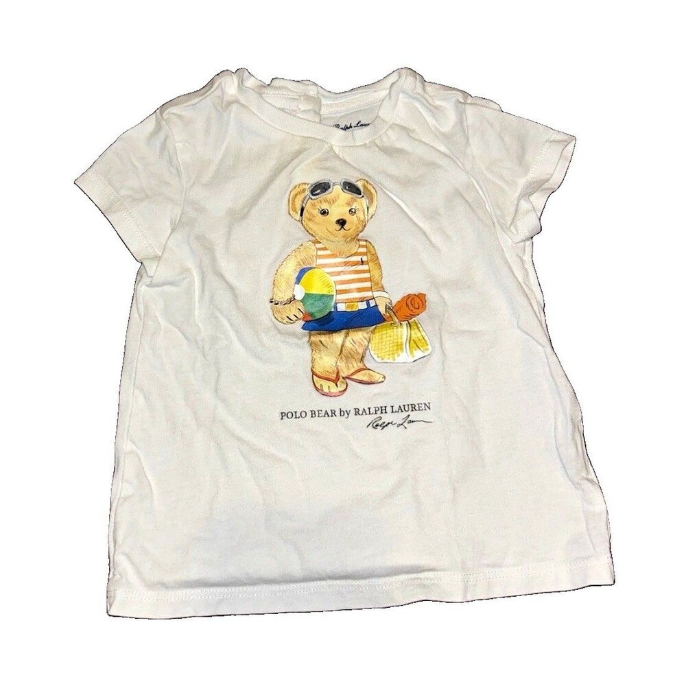 Ralph Lauren White Polo Bear Beach Graphic Cotton Crewneck Short Sleeve Tee 12M